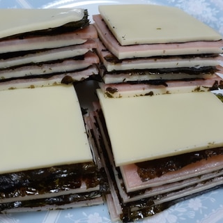 モッツァレラスライスチーズとハムと韓国海苔のサンド